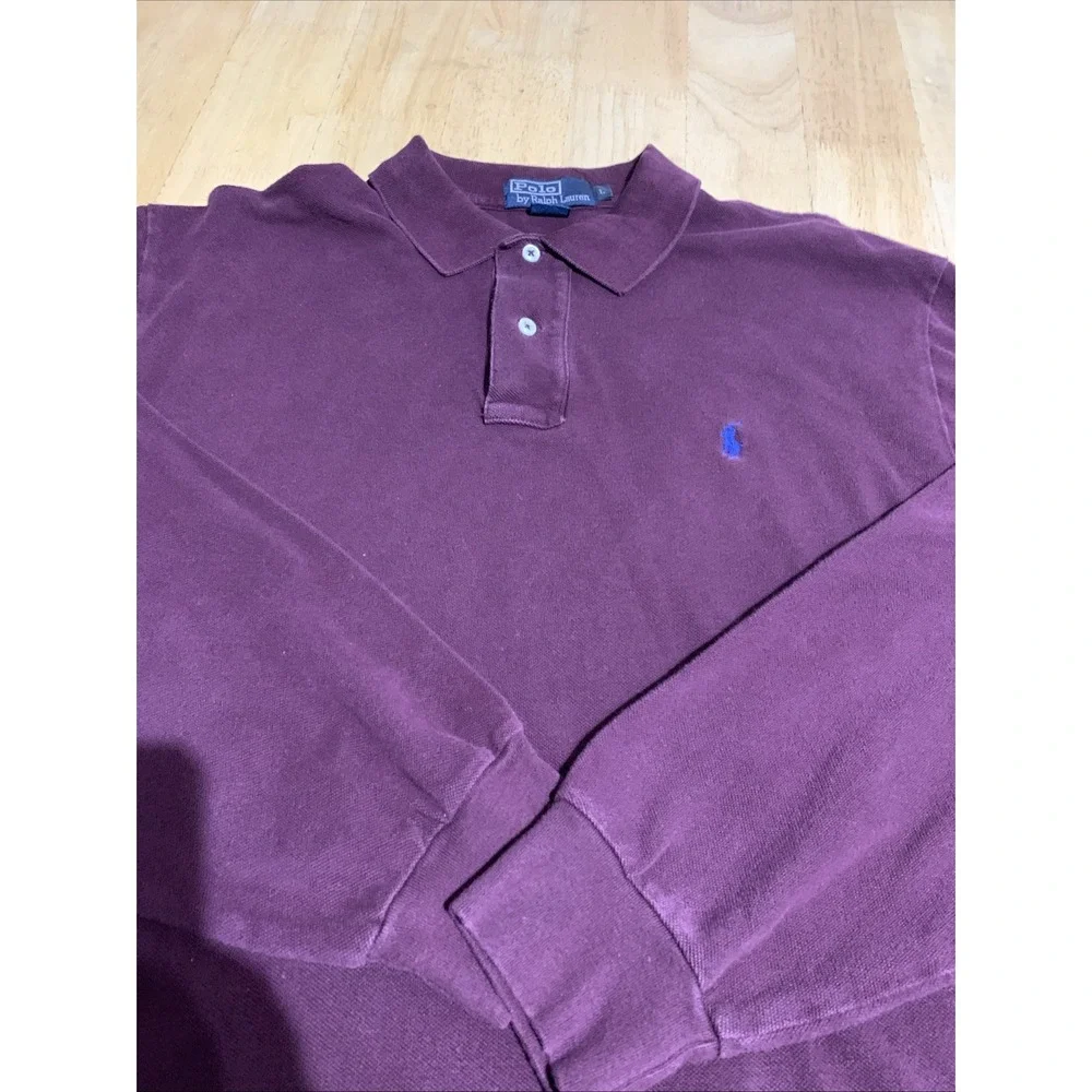 Vintage Polo Ralph Lauren Polo Shirt Large Burgundy Y2K Long‎ Sleeve Collared